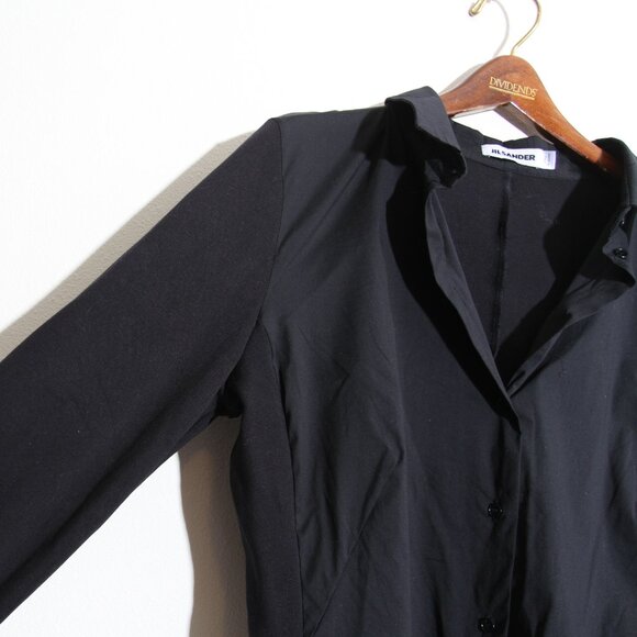 Jil Sander Black Button Up Drawstring Cinch Waist Shirt Mixed Media Size 44 - Picture 3 of 13